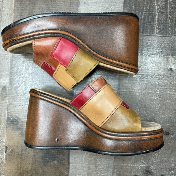 Candie’s Vintage 00’s Leather Platform Chunky Patchwork Slides size 7 1/2 - Picture 2 of 14